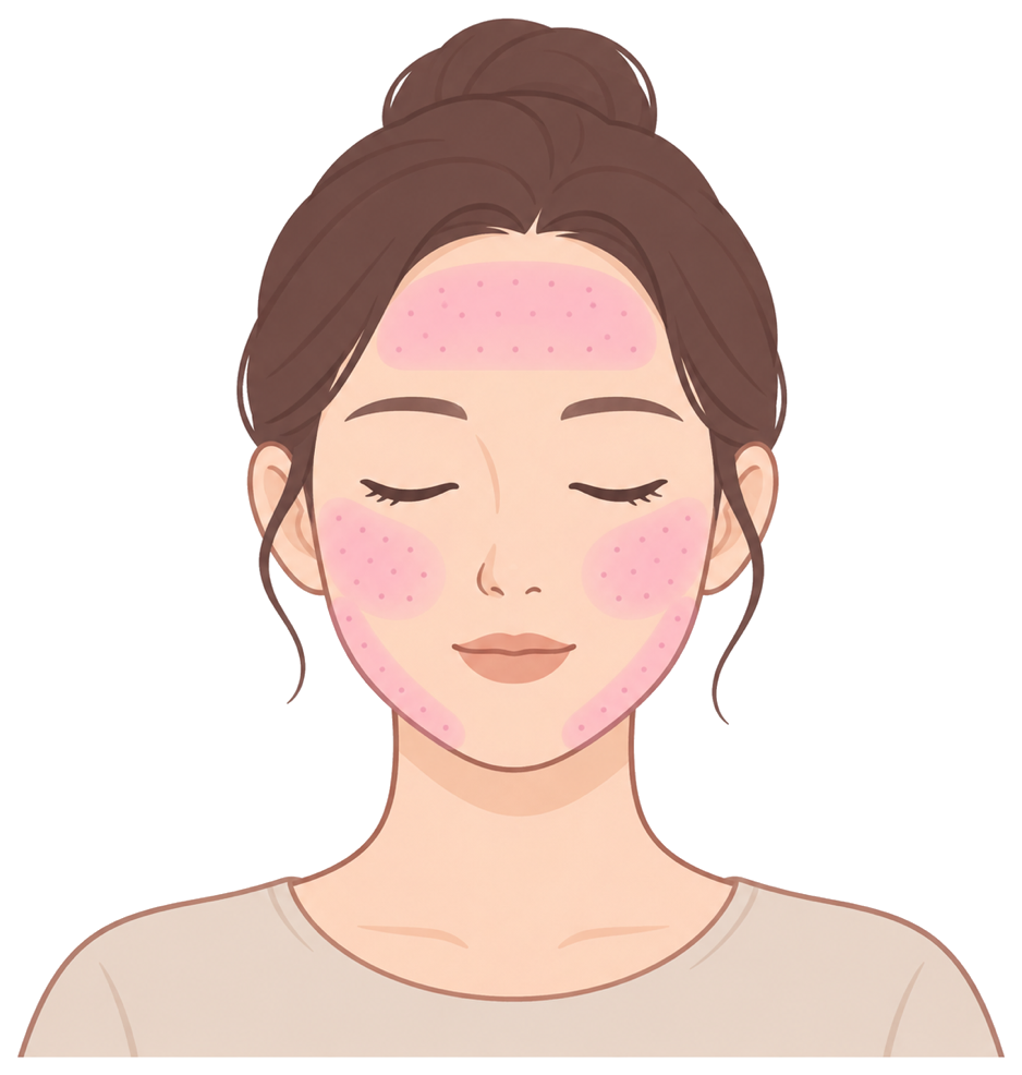 이마, 볼, 턱선에 고르게 넣는 얼굴 그림